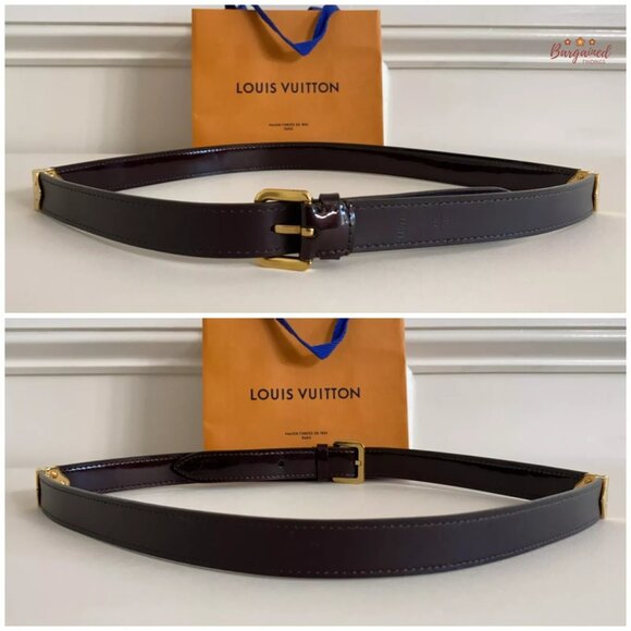 Authentic Louis Vuitton Amaranto Monogram Vernis Leather Gold Buckle Belt 75/30 - Picture 7 of 12